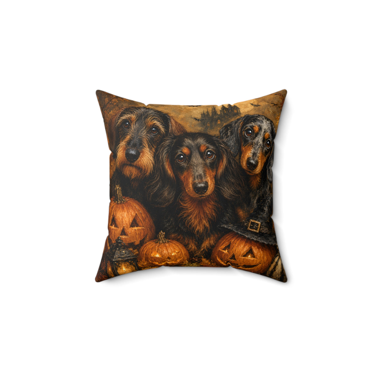 Spooky Dachshund Trio Spun Polyester Square Decorative Pillow