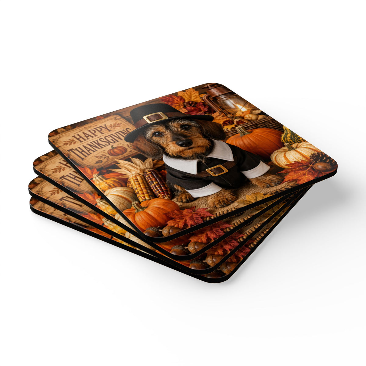 Wire Hair Dachshund Pilgrim Corkwood Coaster Set