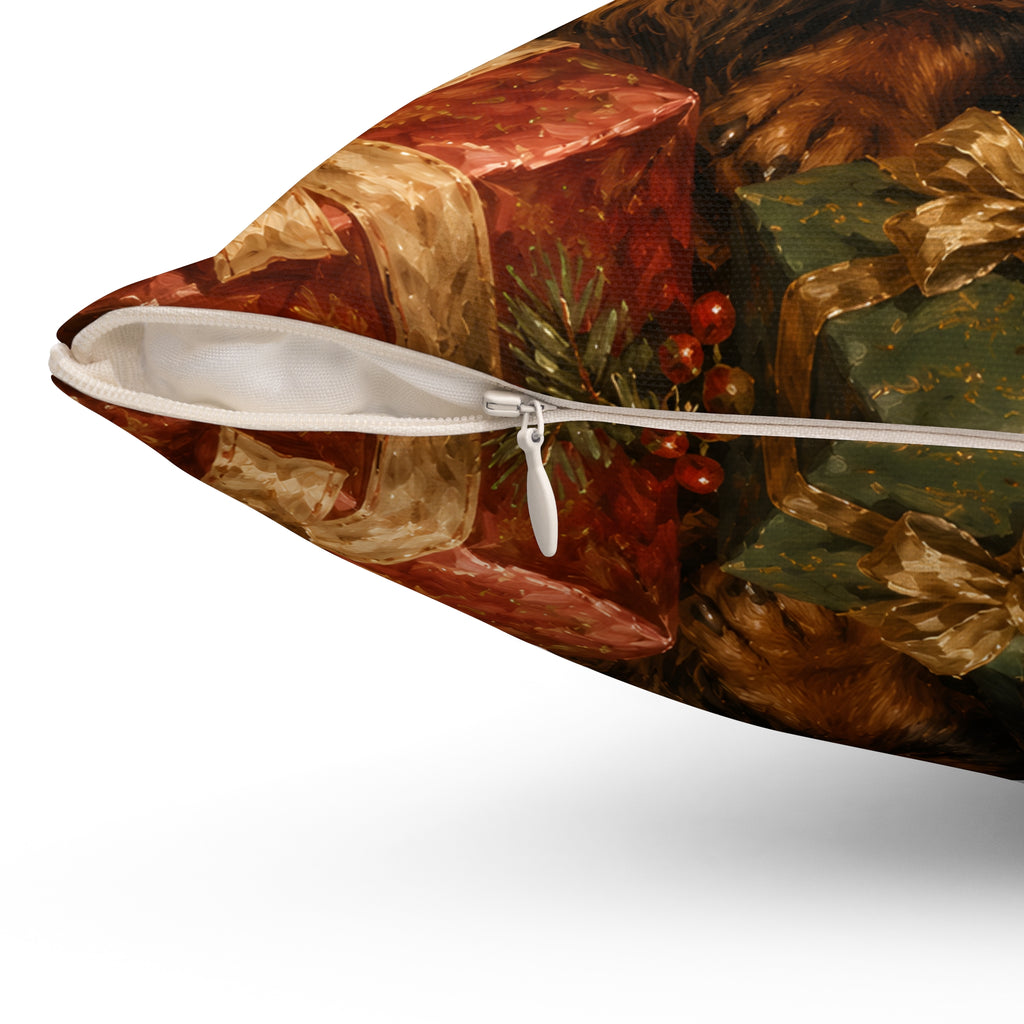 Festive Dachshund Trio Christmas Presents Spun Polyester Square Decorative Pillow