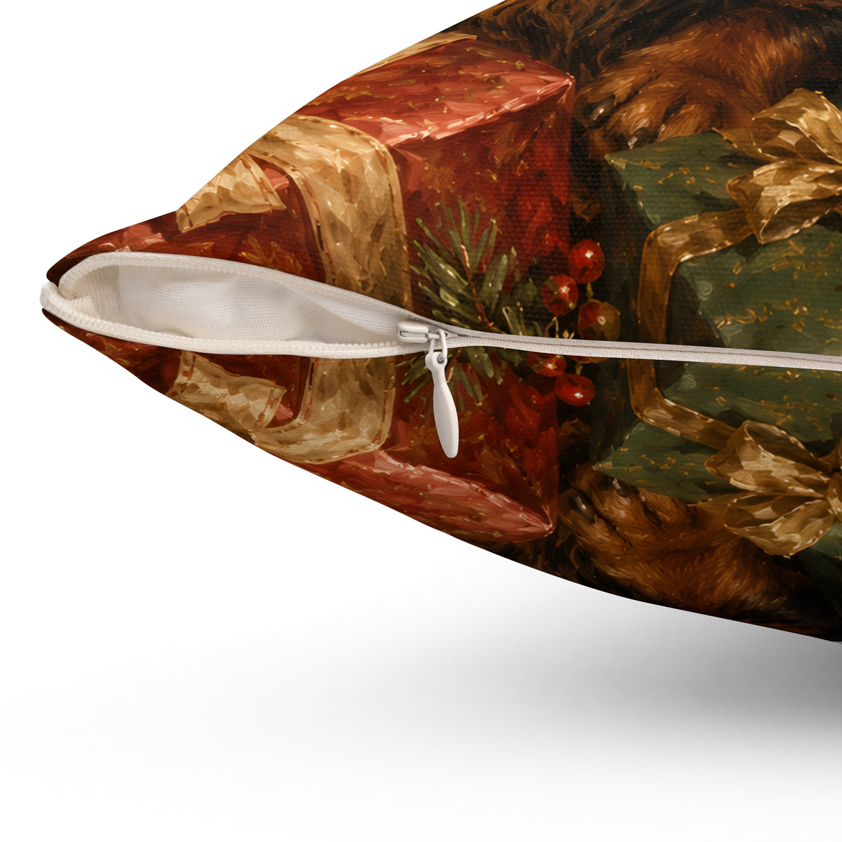 Festive Dachshund Trio Christmas Presents Spun Polyester Square Decorative Pillow