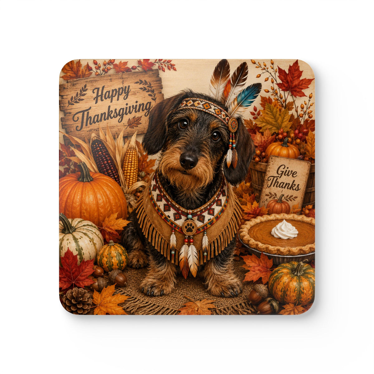 Wire Hair Dachshund Indian Corkwood Coaster Set