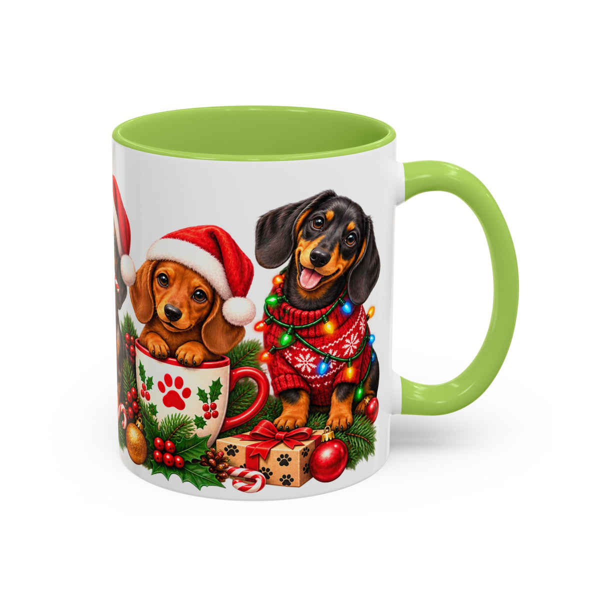 Festive Christmas Dachshunds Accent Coffee Mug