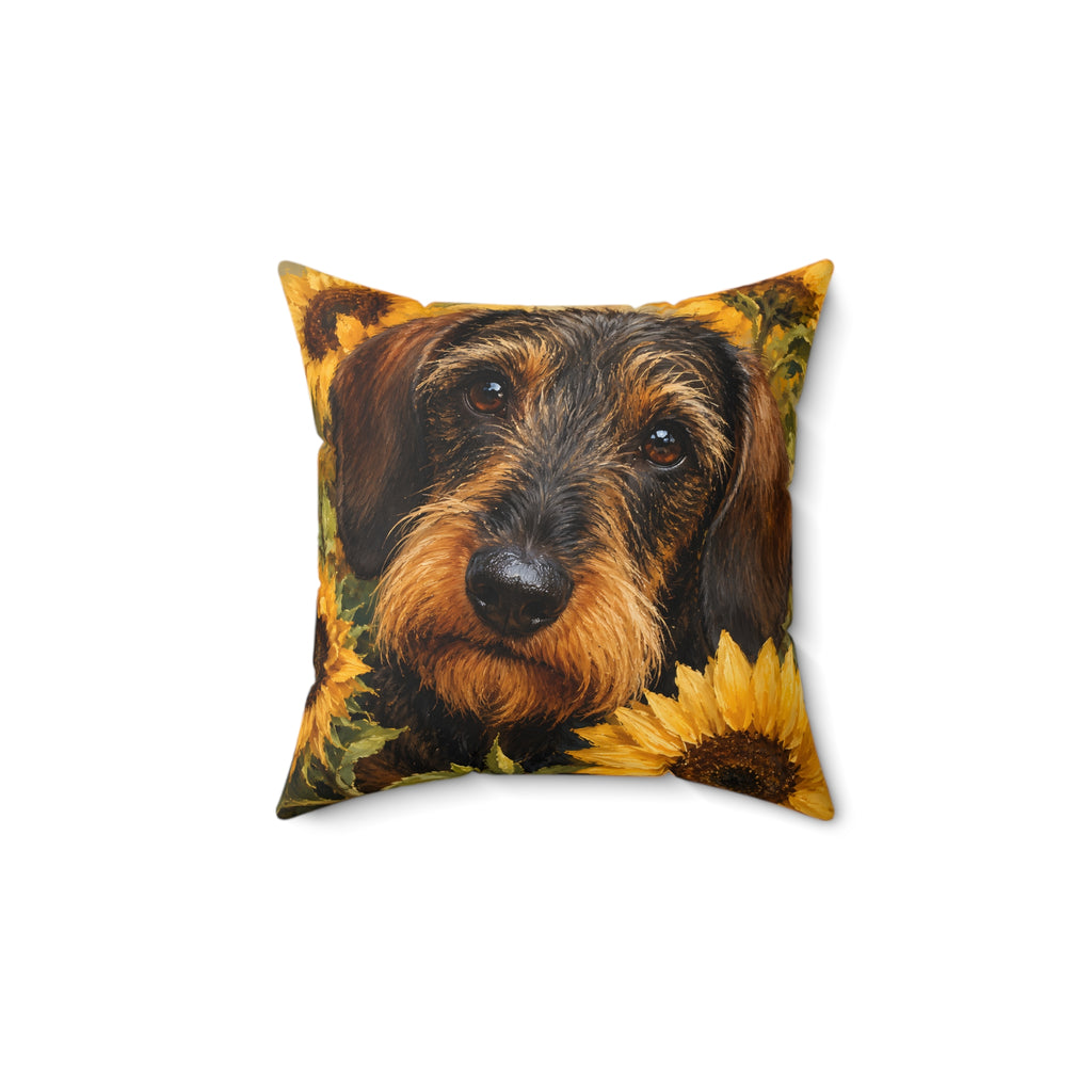 Wire Hair Dachshund Spun Polyester Square Decorative Pillow
