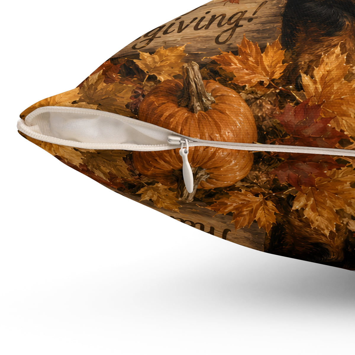 Happy Thanksgiving Dachshund Trio Spun Polyester Square Decorative Pillow