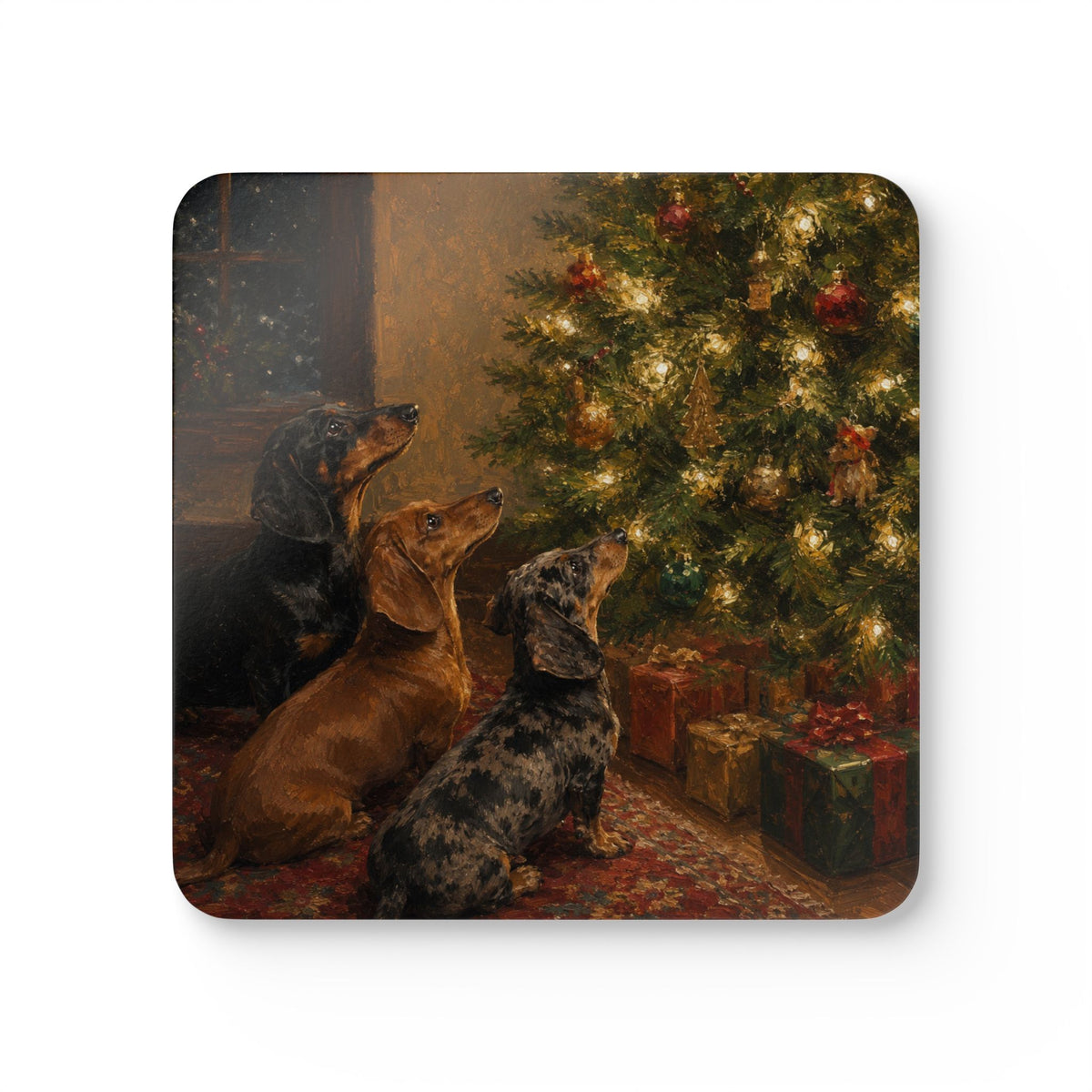Christmas Tree Admiration Corkwood Coaster Set