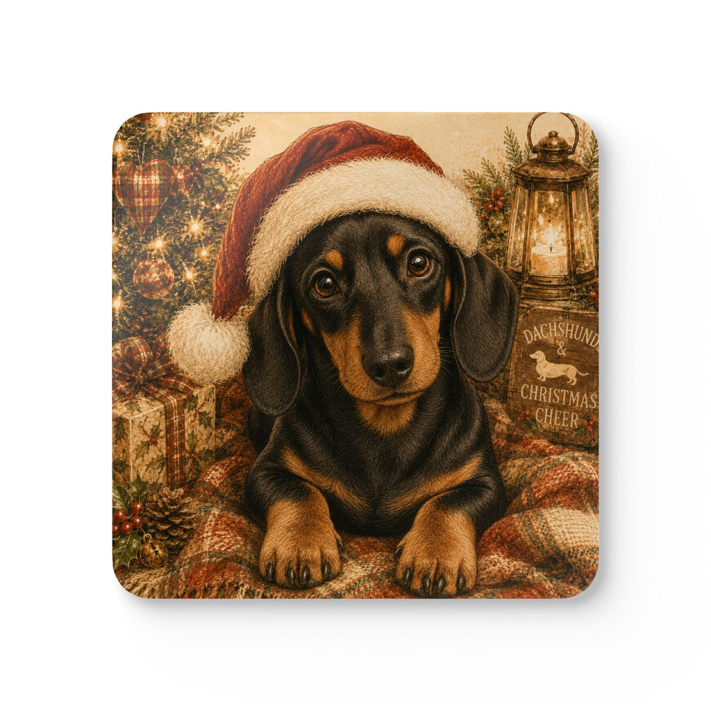 Short Hair Dachshund With Santa Hat Corkwood Coaster Set
