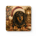 Short Hair Dachshund With Santa Hat Corkwood Coaster Set