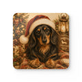 Long Hair Dachshund With Santa Hat Corkwood Coaster Set