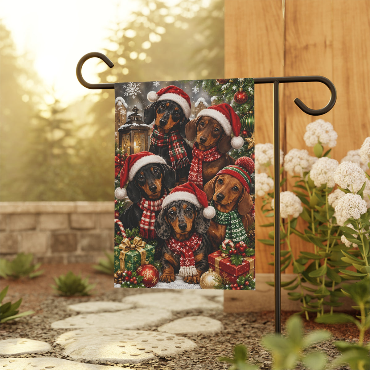 Dachshunds For Christmas Garden Flag