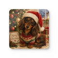 Merry Christmas Long Hair Dachshund Corkwood Coaster Set