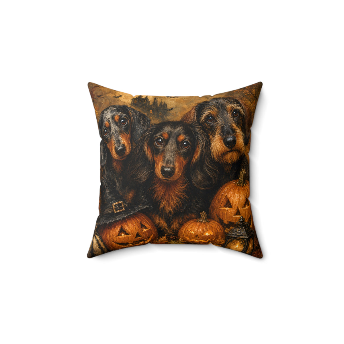 Spooky Dachshund Trio Spun Polyester Square Decorative Pillow
