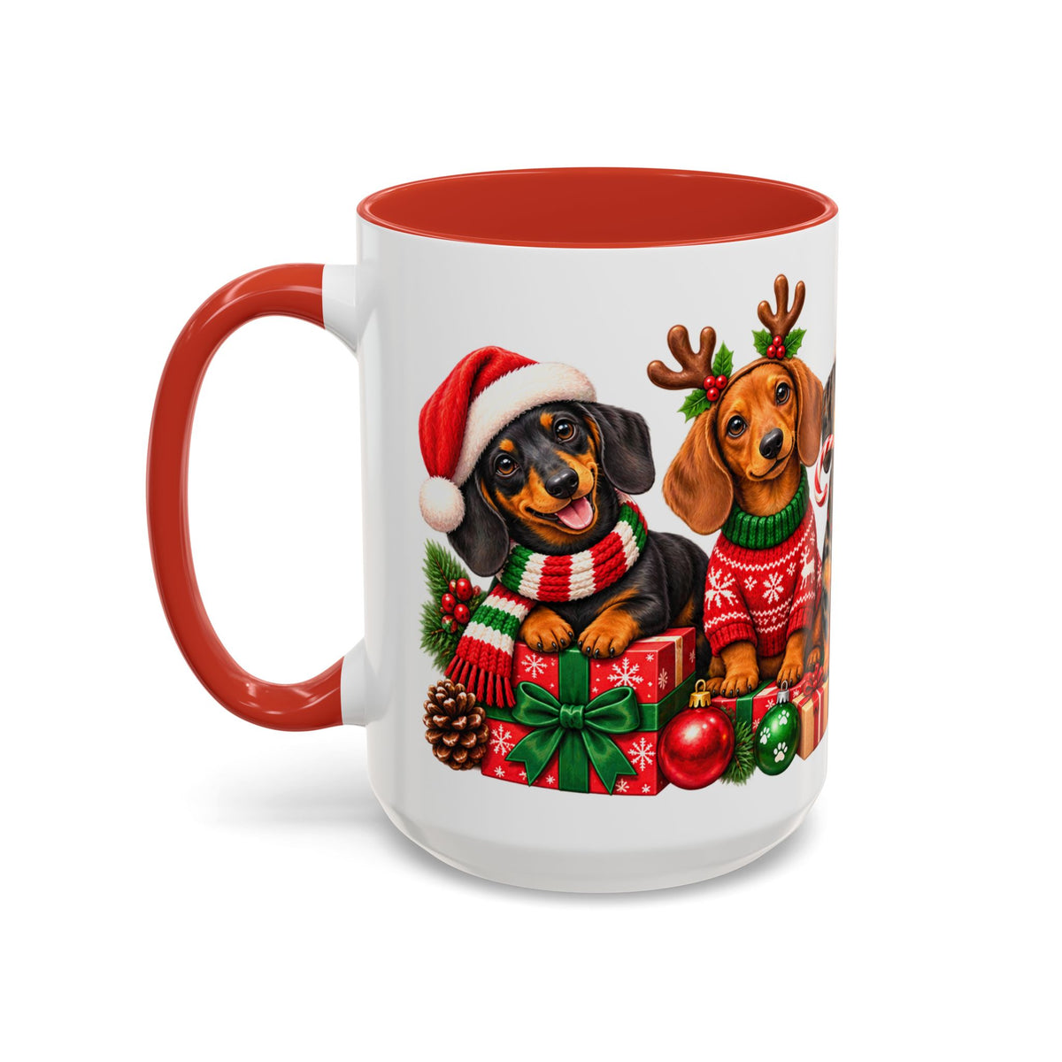 Festive Christmas Dachshunds Accent Coffee Mug
