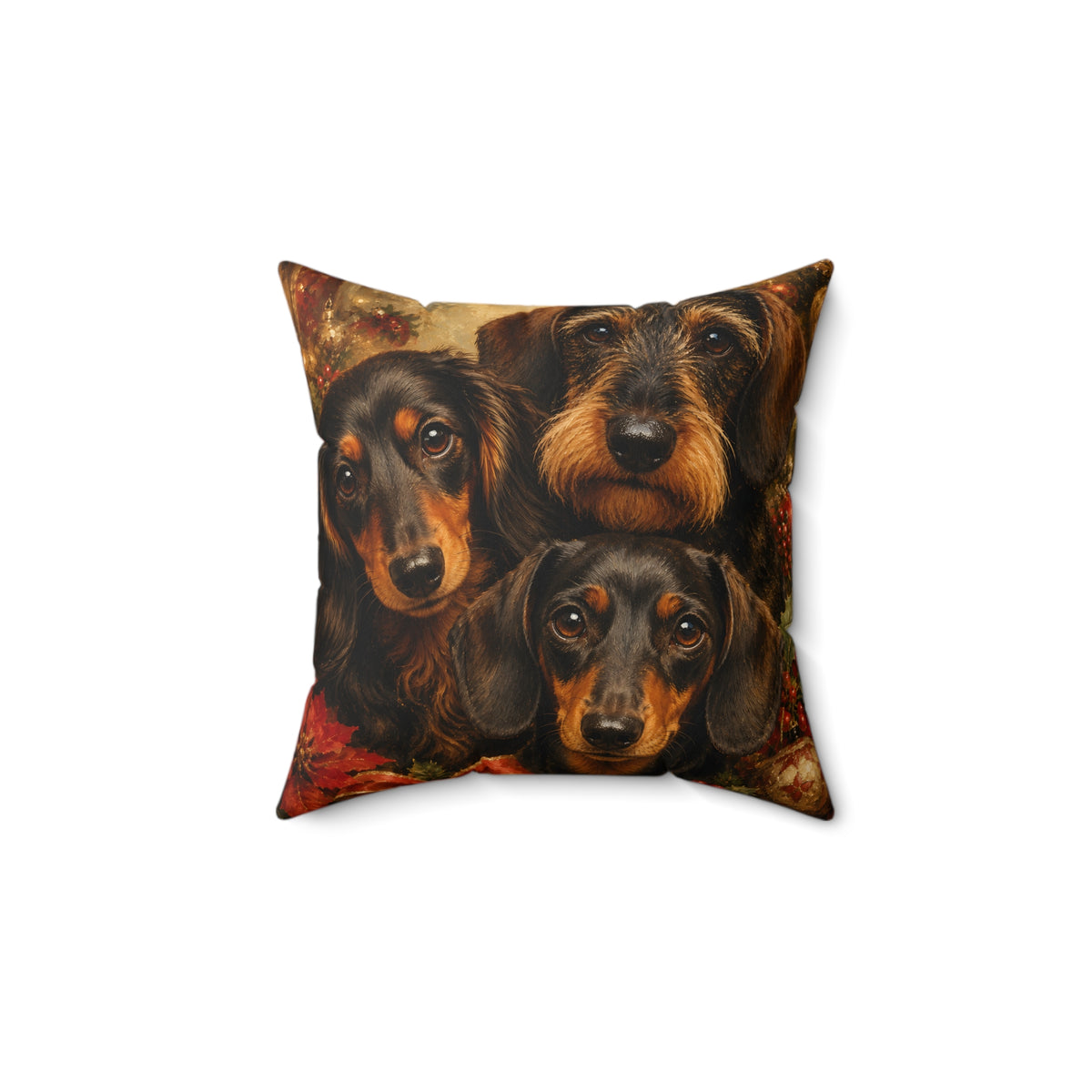 Dachshund Trio Festive Decor Spun Polyester Square Decorative Pillow