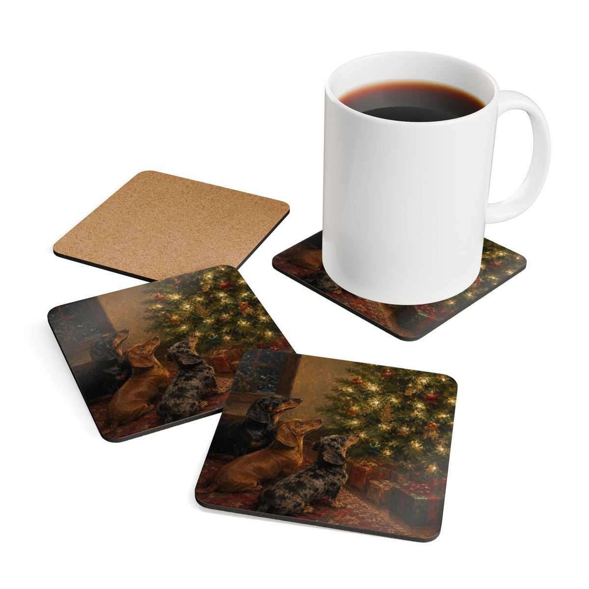 Christmas Tree Admiration Corkwood Coaster Set