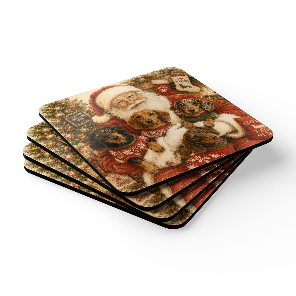 Santa Claus With Dachshunds Corkwood Coaster Set