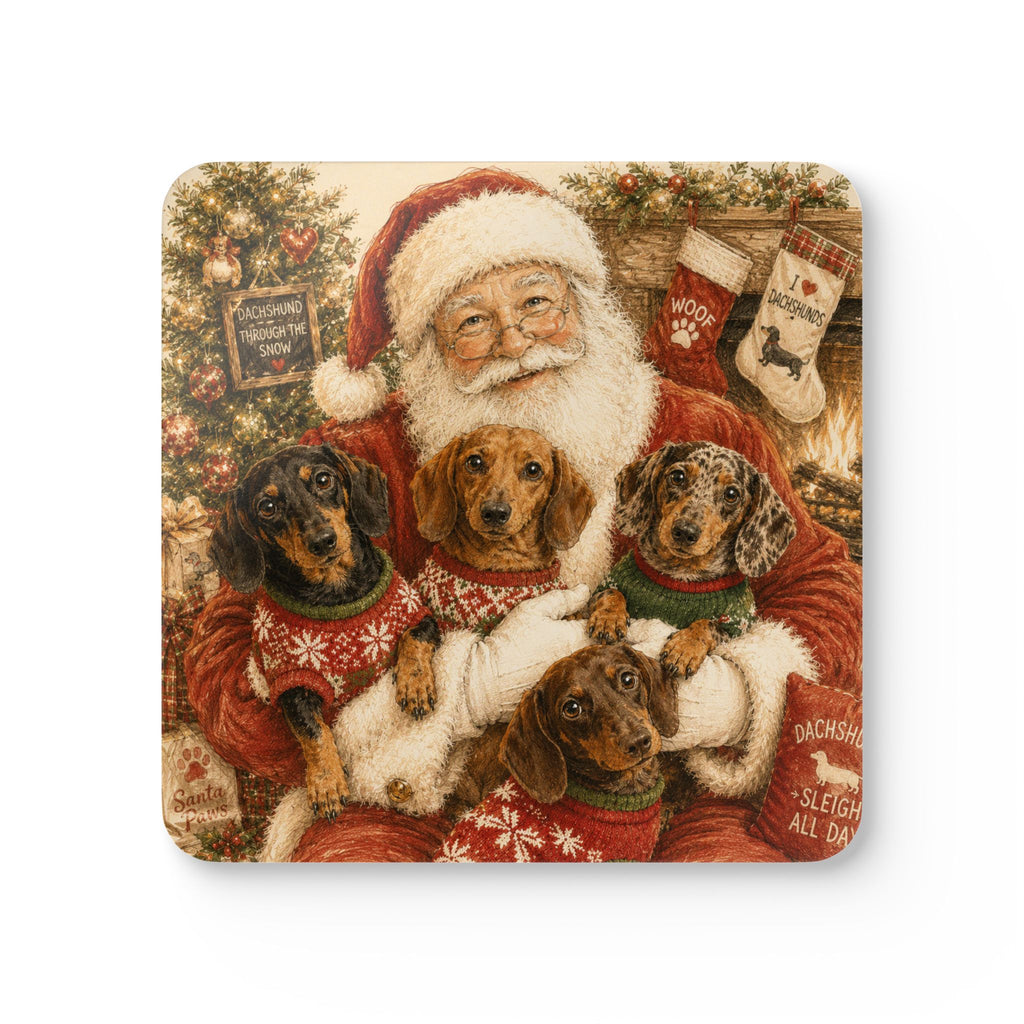 Santa Claus With Dachshunds Corkwood Coaster Set