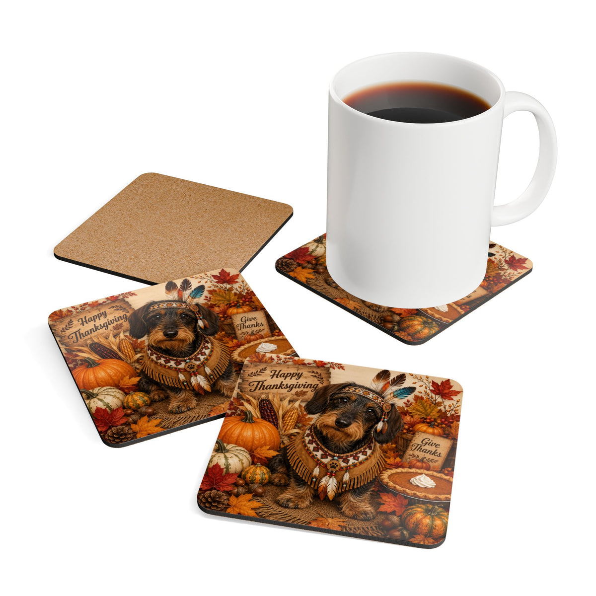 Wire Hair Dachshund Indian Corkwood Coaster Set