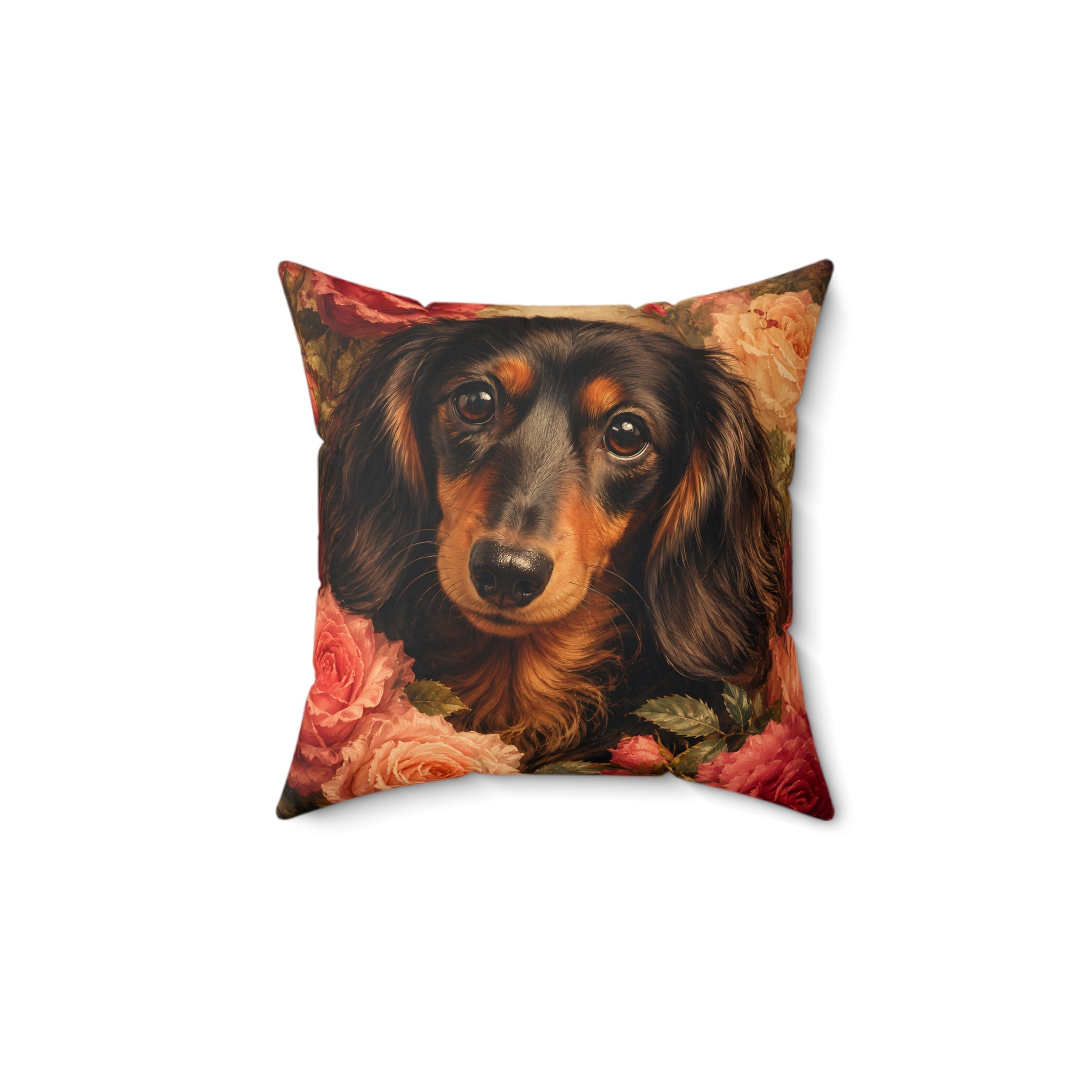 Long Hair Dachshund Spun Polyester Square Decorative Pillow