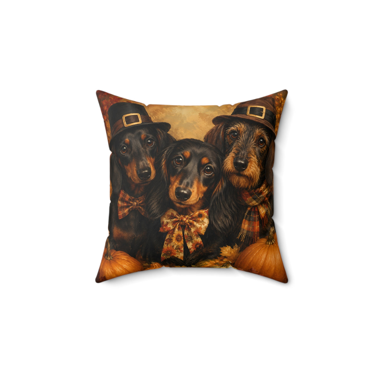 Dachshund Trio Pilgrims Spun Polyester Square Decorative Pillow