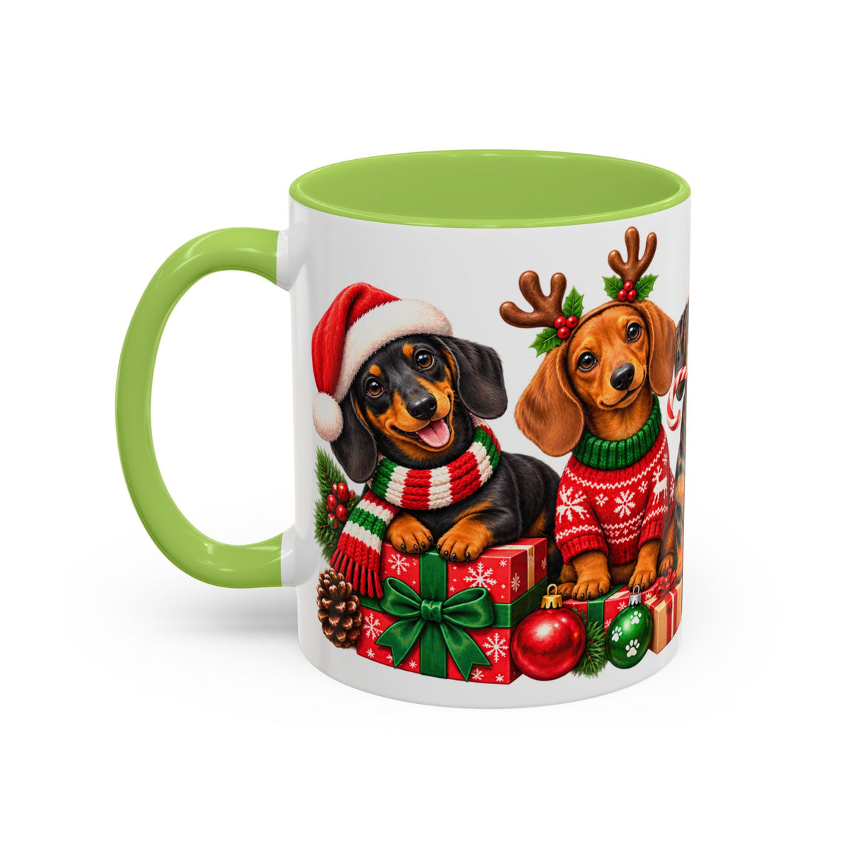 Festive Christmas Dachshunds Accent Coffee Mug