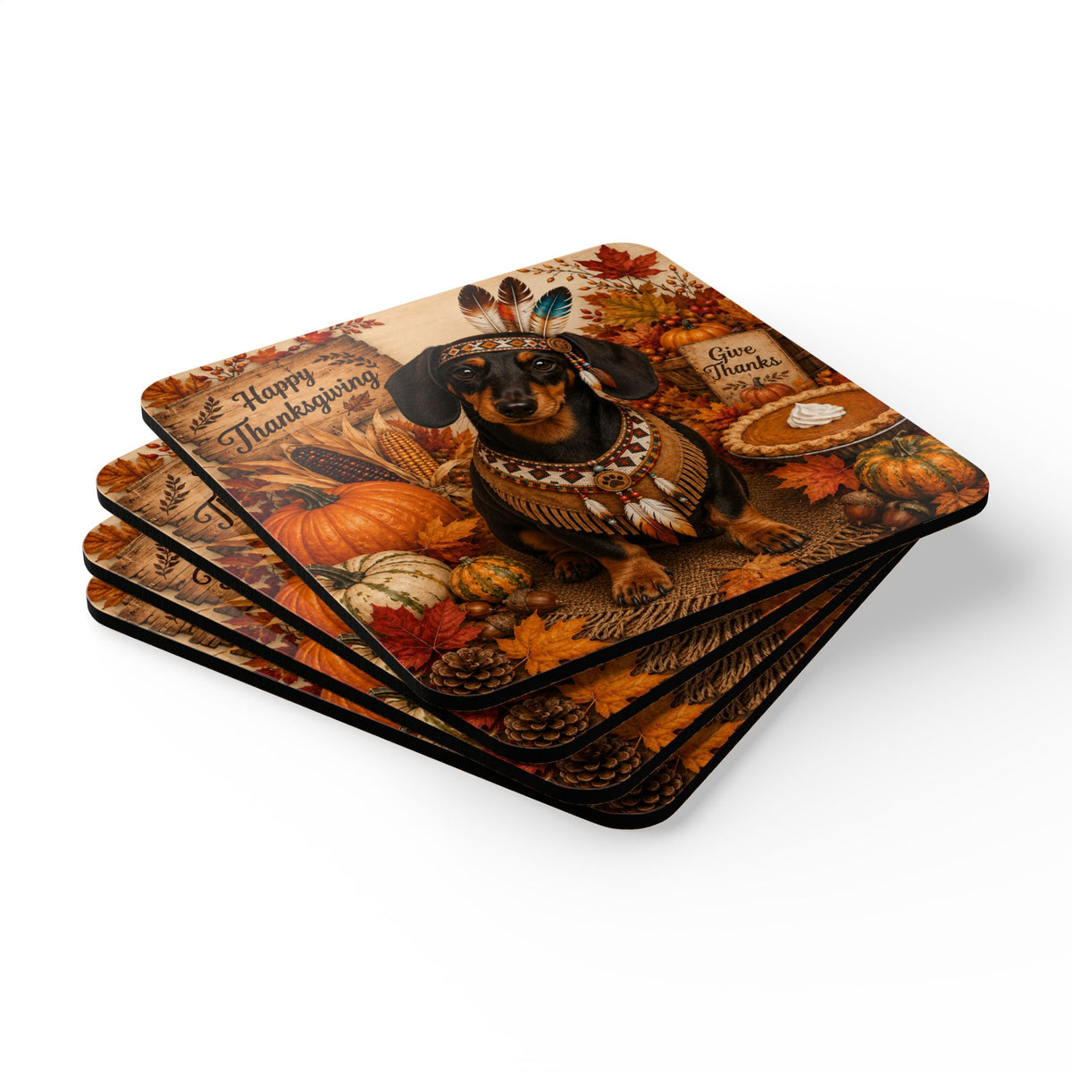 Short Hair Dachshund Indian Corkwood Coaster Set