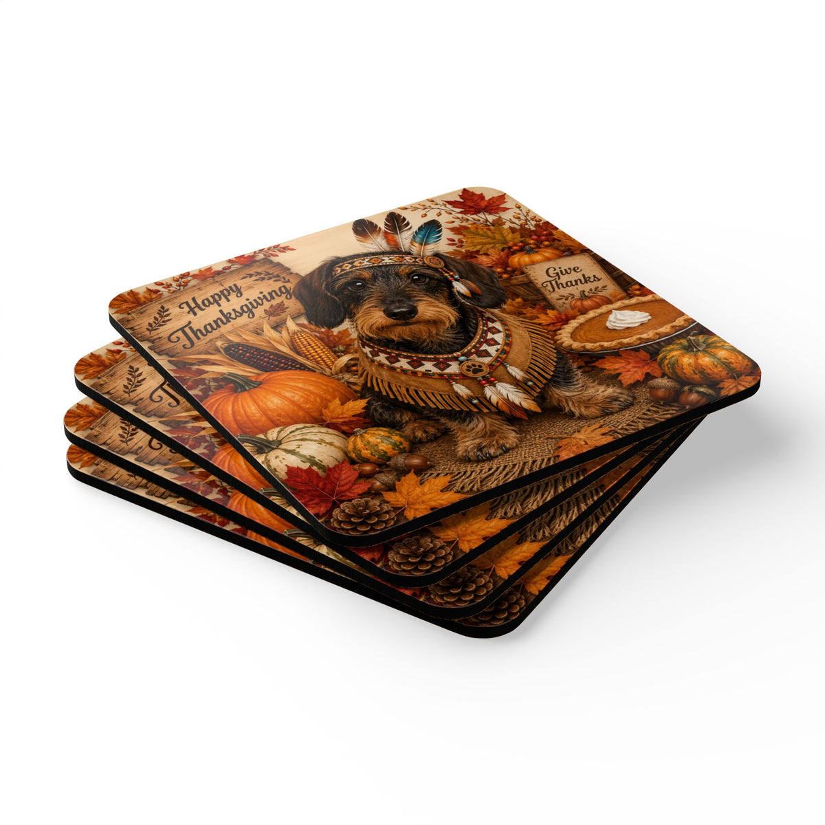 Wire Hair Dachshund Indian Corkwood Coaster Set