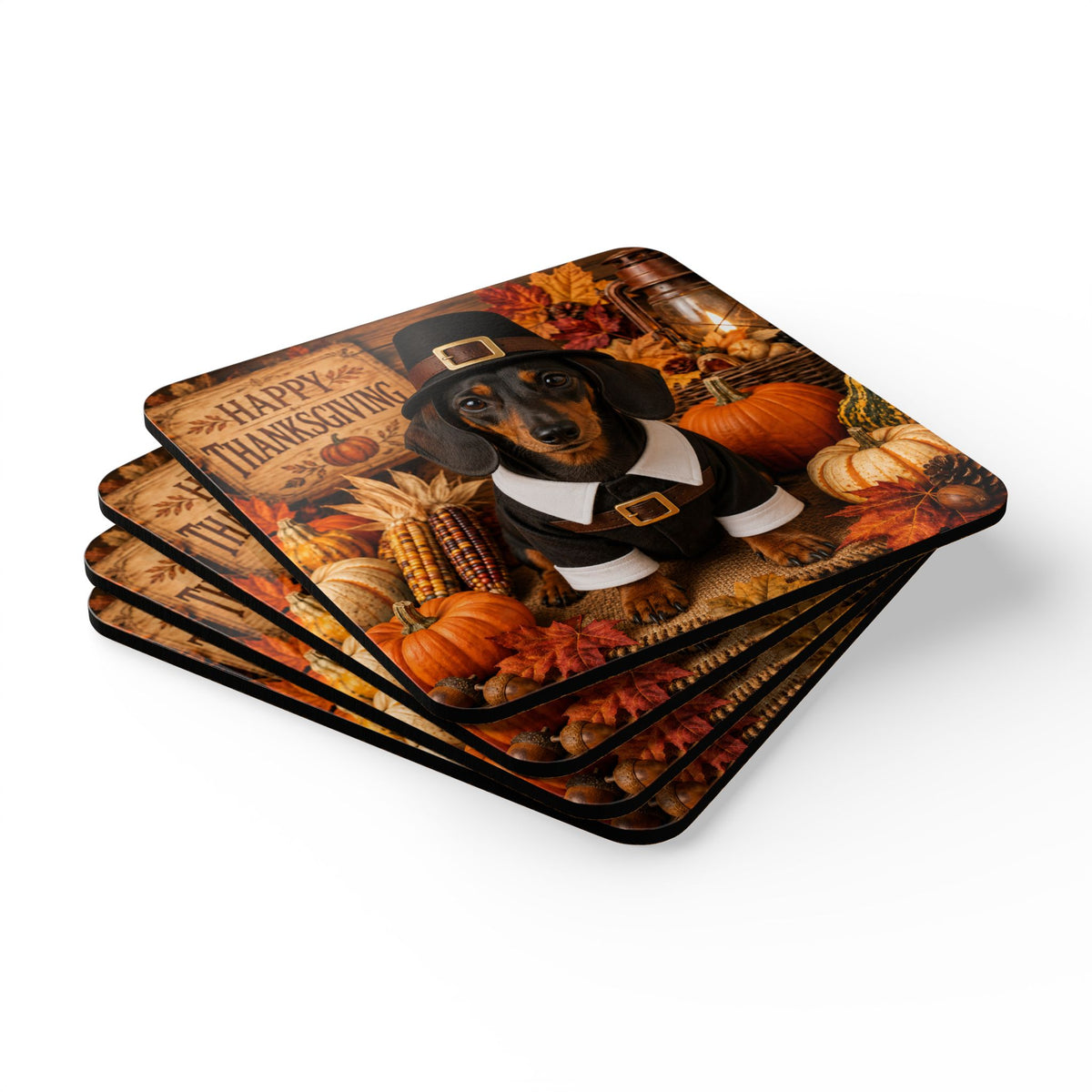 Short Hair Dachshund Pilgrim Corkwood Coaster Set