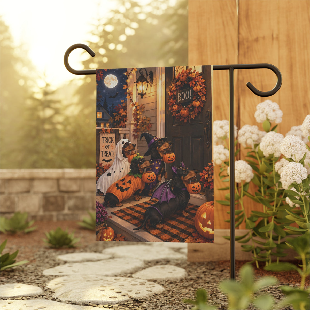 Doorstep Trick Or Treaters Garden Flag
