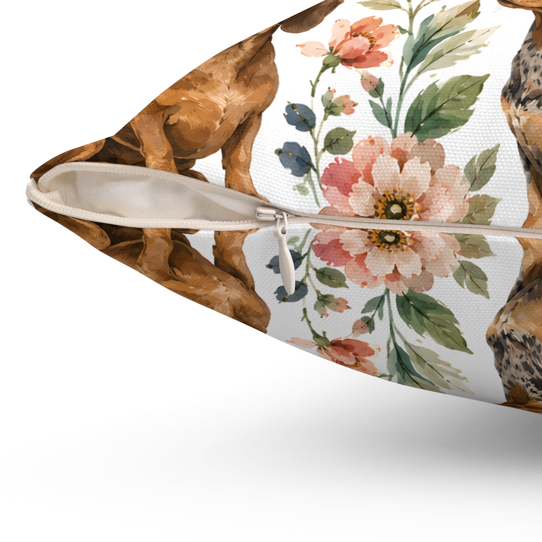 Floral Dachshunds Spun Polyester Square Decorative Pillow