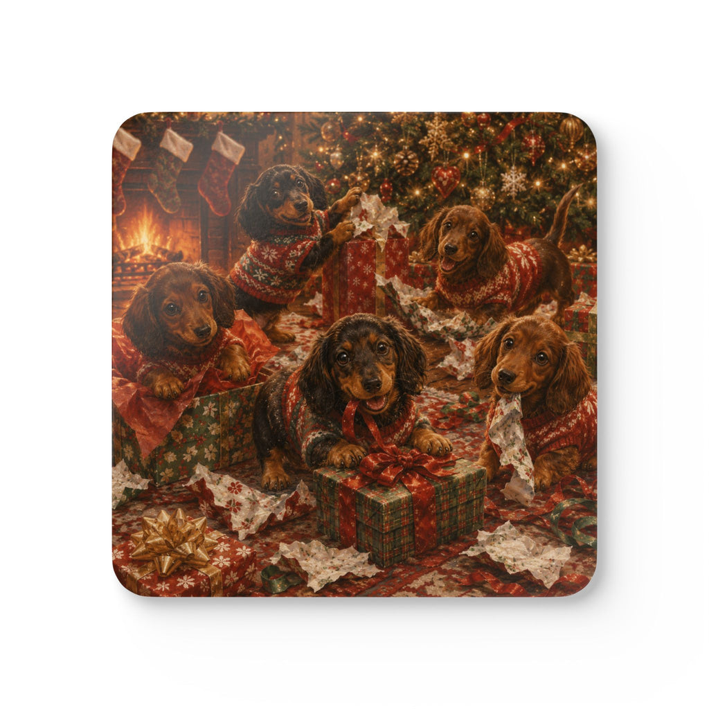 Opening Christmas Presents Corkwood Coaster Set