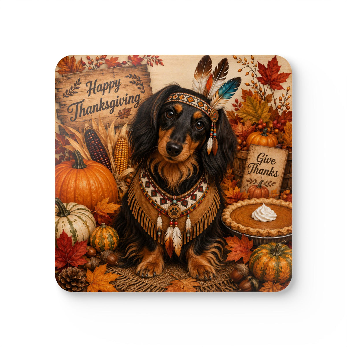 Long Hair Dachshund Indian Corkwood Coaster Set