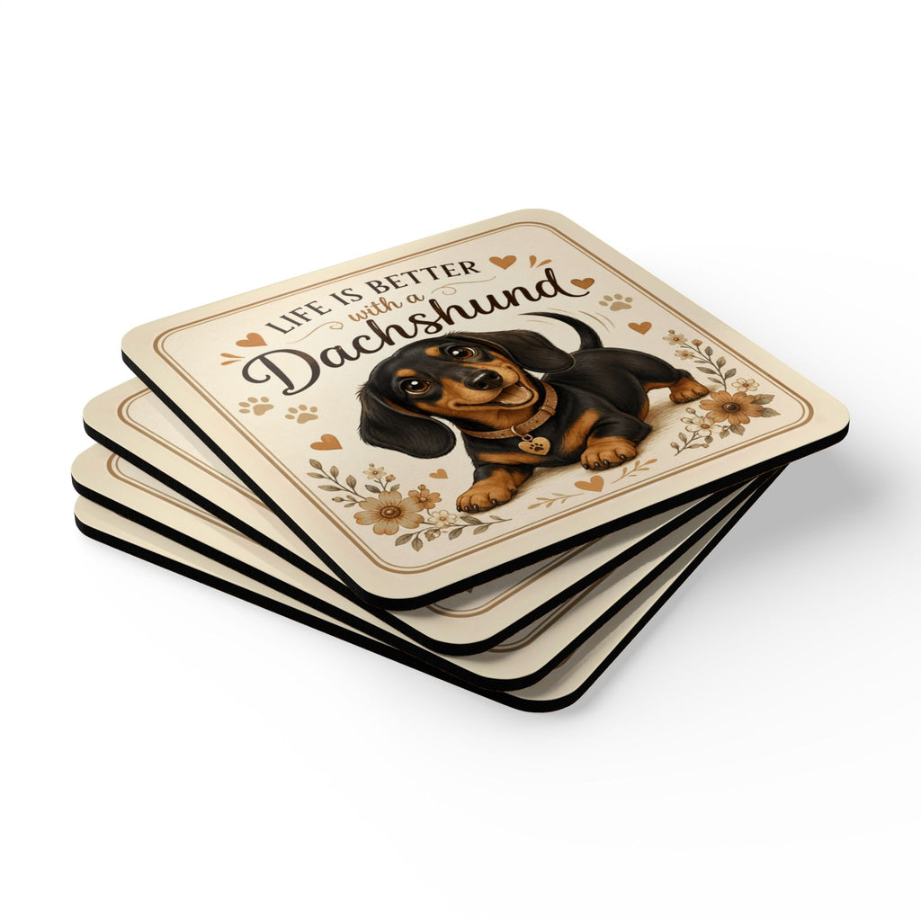 Life Is Better With A Dachshund Corkwood Coaster Set