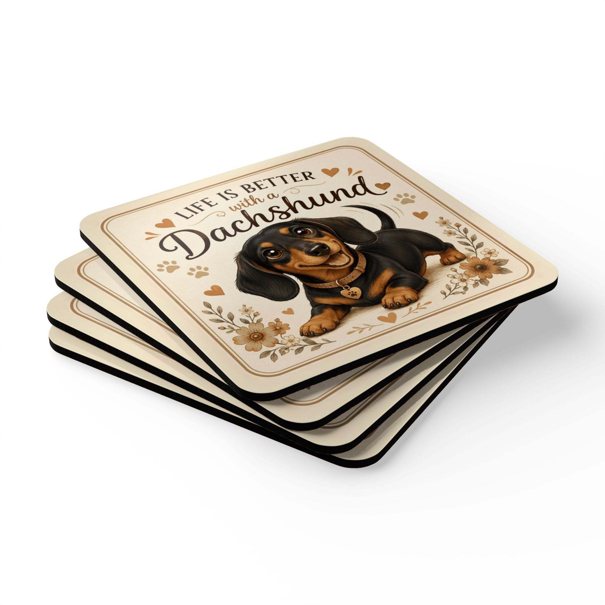 Life Is Better With A Dachshund Corkwood Coaster Set