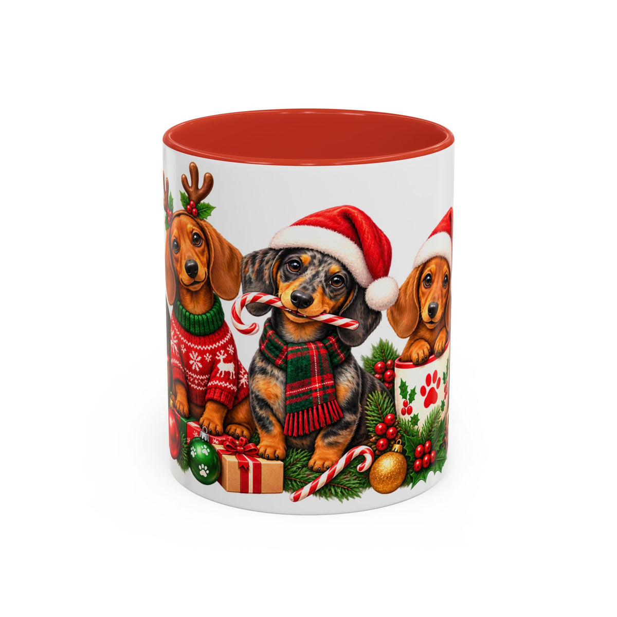Festive Christmas Dachshunds Accent Coffee Mug