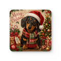 Merry Christmas Short Hair Dachshund Corkwood Coaster Set