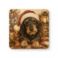 Wire Hair Dachshund With Santa Hat Corkwood Coaster Set