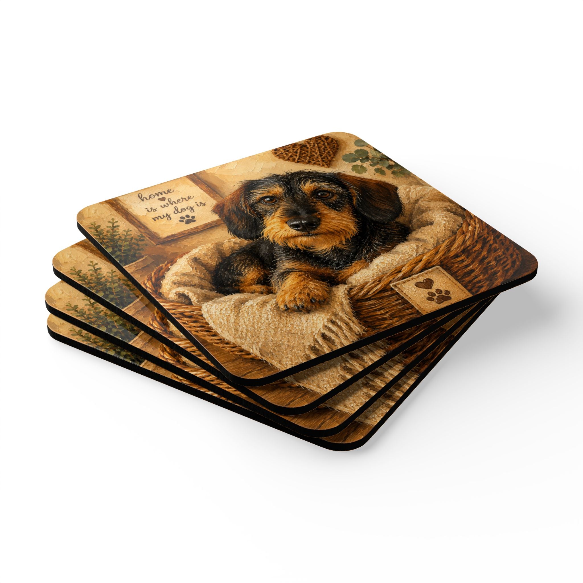 Cozy Wire Hair Corkwood Coaster Set