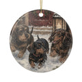 Running From The Door Step 2 Sided Ceramic Ornament
