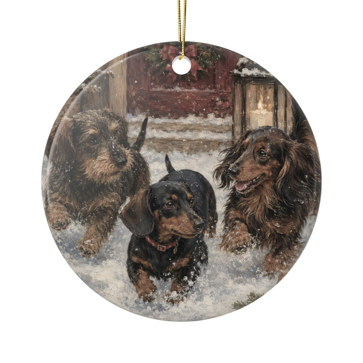 Running From The Door Step 2 Sided Ceramic Ornament