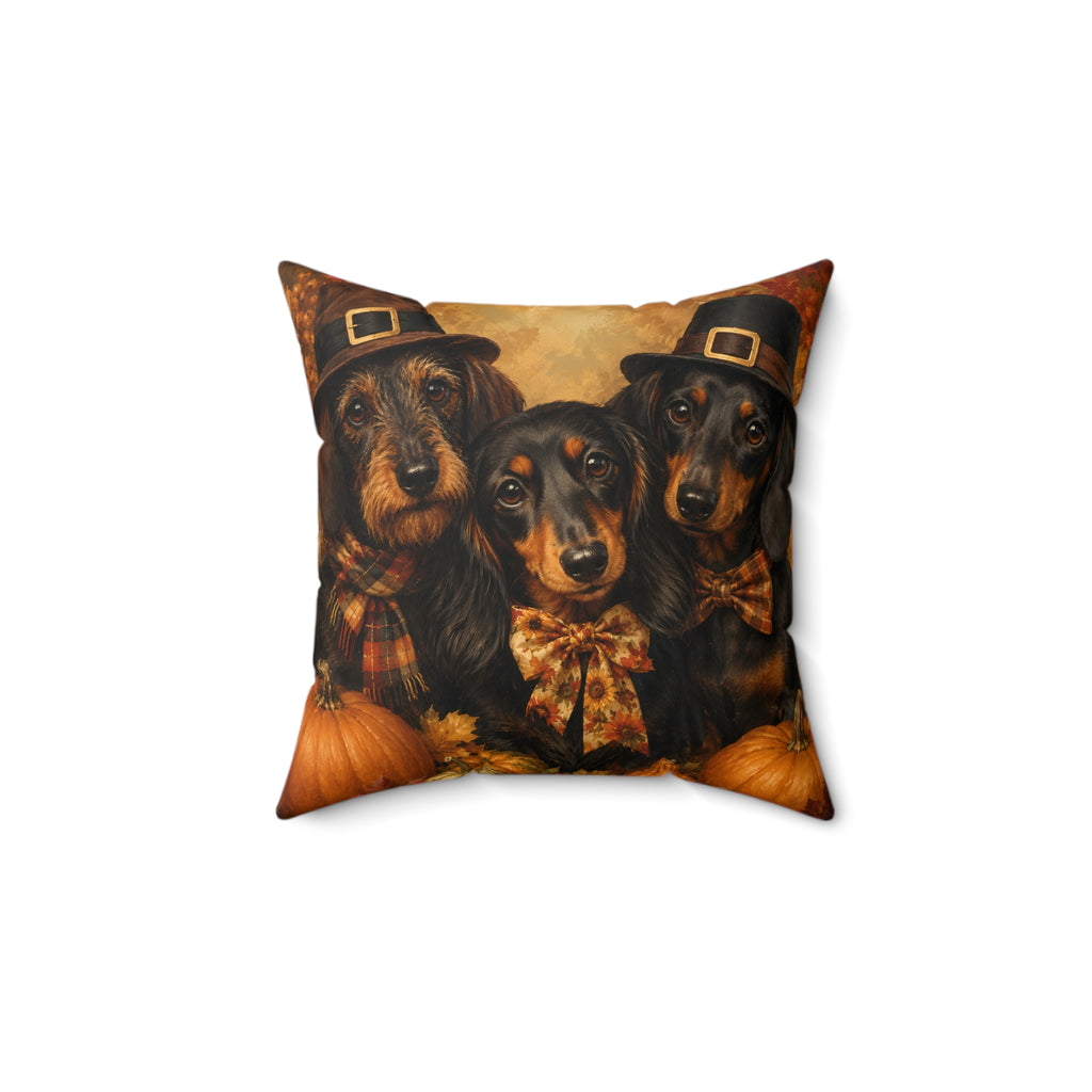 Dachshund Trio Pilgrims Spun Polyester Square Decorative Pillow