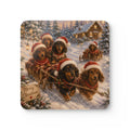 Dachshund Sleigh Ride Corkwood Coaster Set