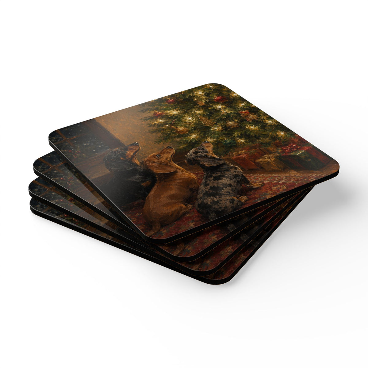 Christmas Tree Admiration Corkwood Coaster Set