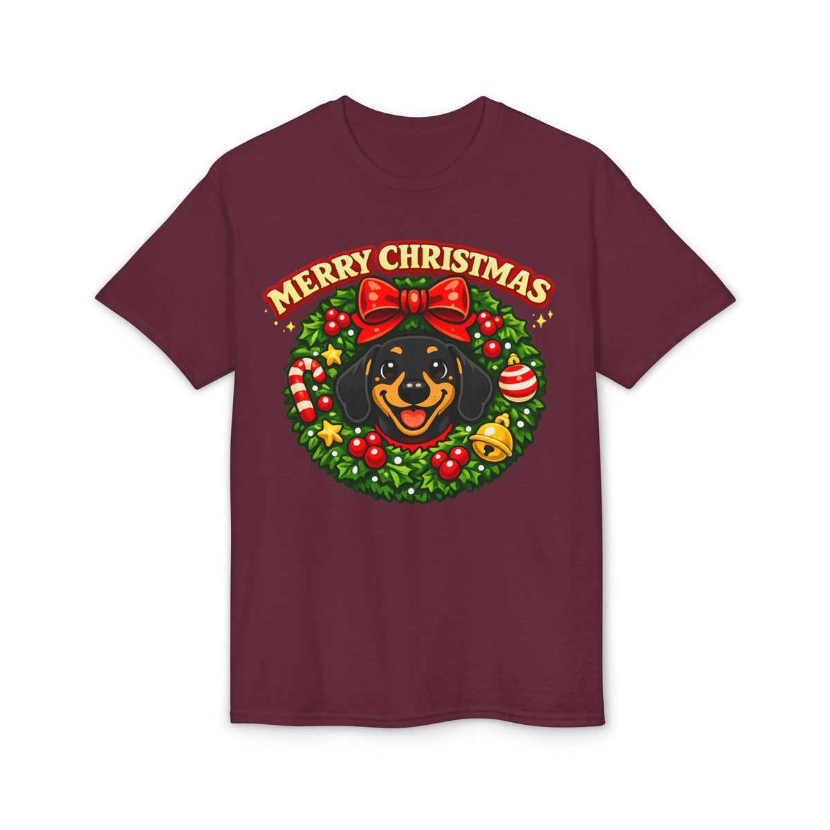 Merry Christmas Dachshund In Wreath T-Shirt