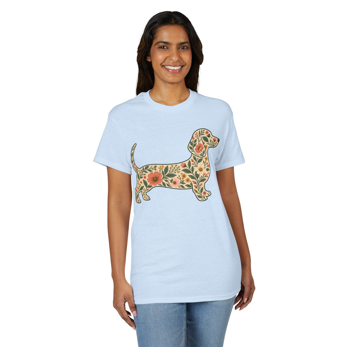 Floral Dachshund Silhouette Women's T-Shirt