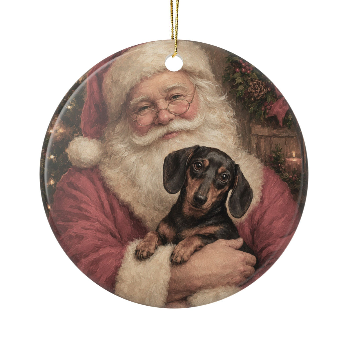Santa Holding A Short Hair 2 Sided Ceramic Ornament