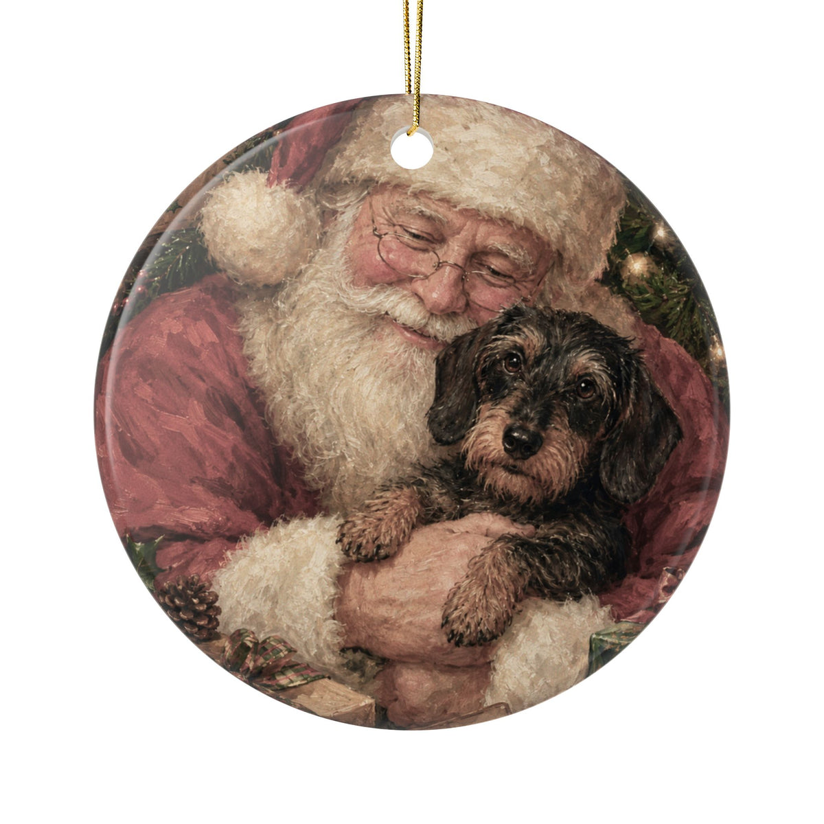 Santa Holding A Wire Hair 2 Sided Ceramic Ornament