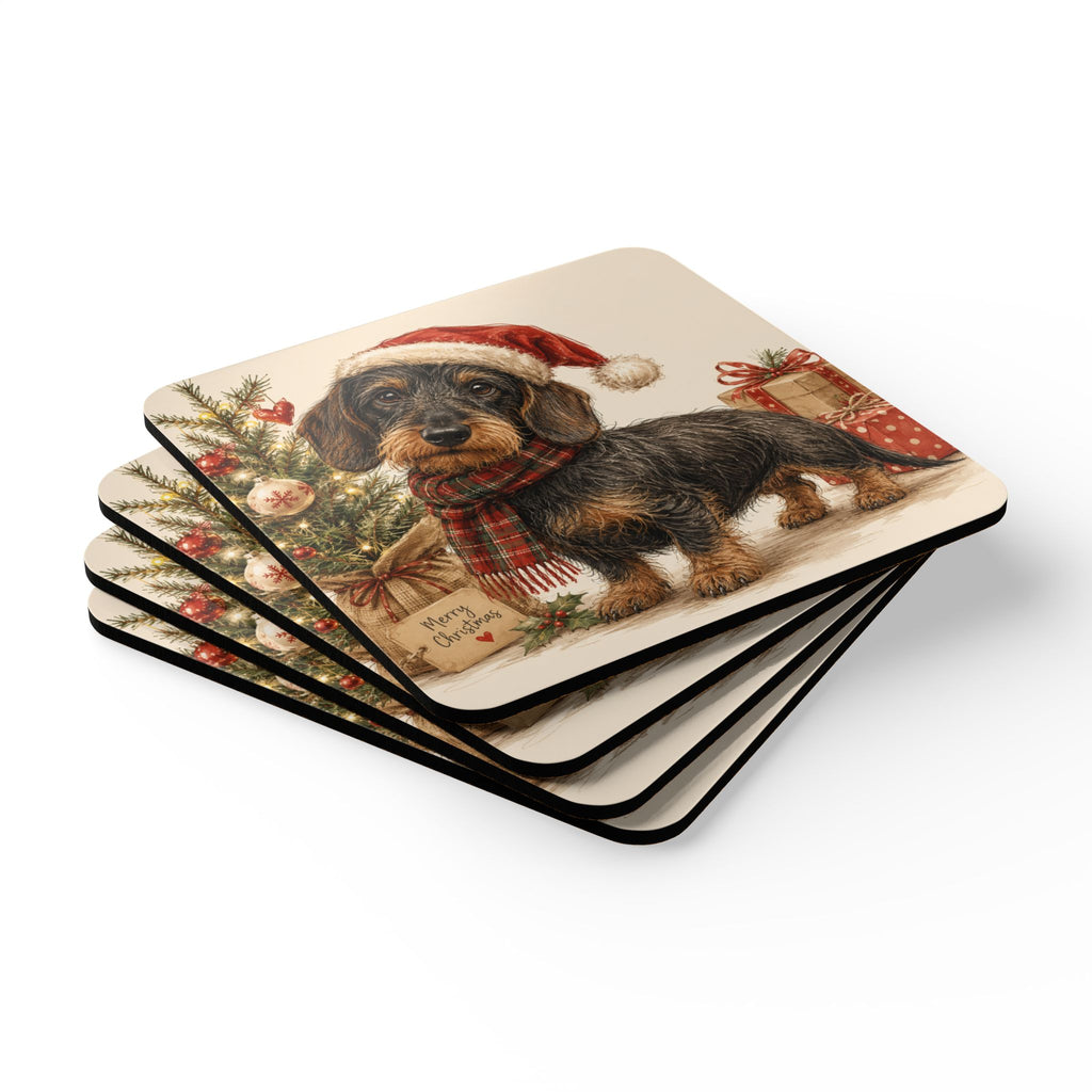 Wire Hair Dachshund With Presents Corkwood Coaster Set