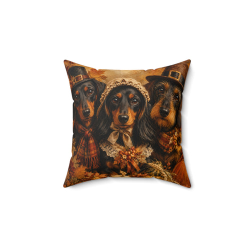 Autumn Dachshund Trio Pilgrims Spun Polyester Square Decorative Pillow