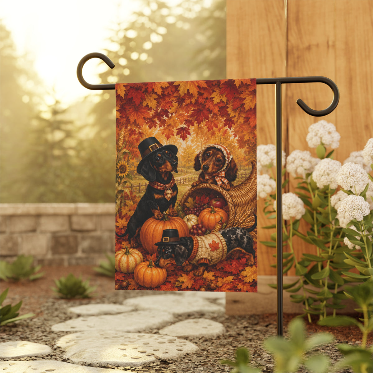 Autumn Thanksgiving Dachshunds Garden Flag