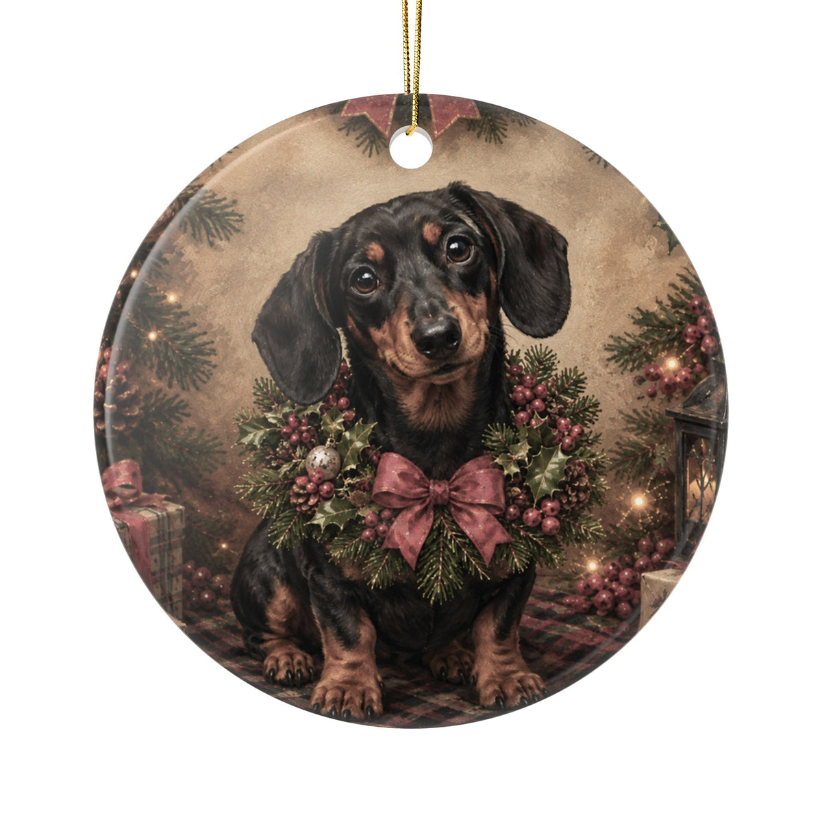 Short Hair With Wreath 2 Sided Ceramic Ornament